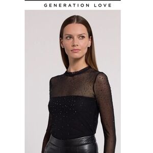 Generation Love New York Brody Crystal Black Bodysuit Long Sleeve‎ Mesh Top